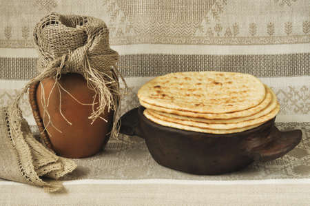 Fried fritters in an old rural frying panの写真素材