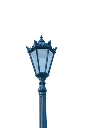 Vintage electric city street lamp on white isolated background close upの写真素材