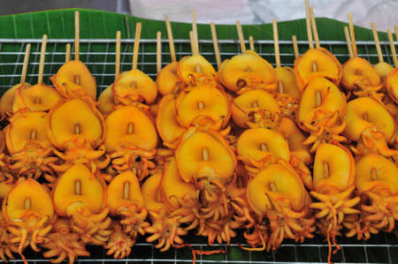 Thai street food  grilled squids on a skewerの写真素材