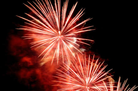Pink and white fireworks and pink smoke.の写真素材