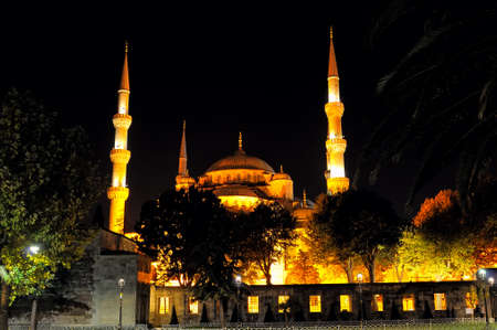 Night view of Sultan Ahmed Mosque, also known as the Blue Mosque, Istanbul, Turkeyの写真素材