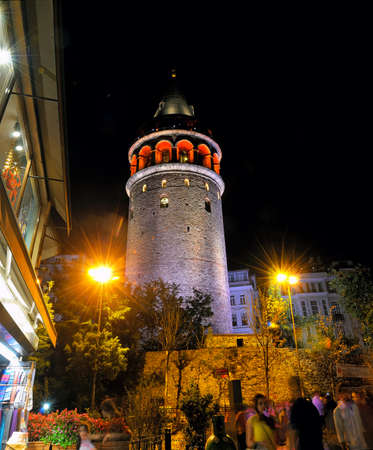 Night view of the Galata Tower - one of the famous landmarks of Istanbulのeditorial素材