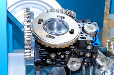 New industrial mechanism on a blue background. Close up
