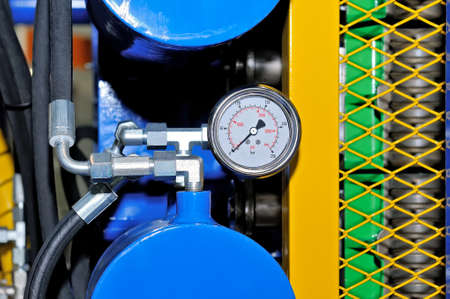 Equipment on the gas pipeline with pipes, pressure meters for pumping and processing of natural gasの写真素材