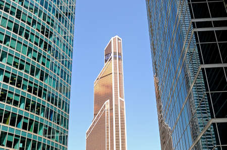 Moscow, Russia - June 2, 2018: High rise buildings of the Moscow International Business Center - Moscow City. Modern skyscrapers made from glass and metal in downtown.のeditorial素材