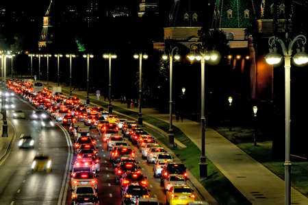 Evening traffic jam near the Moscow Kremlin.のeditorial素材