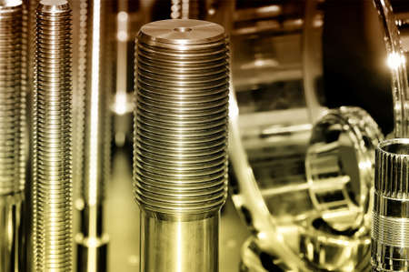 Metallic shafts and metal ring chrome-plated products of different shapes and sizes.の写真素材