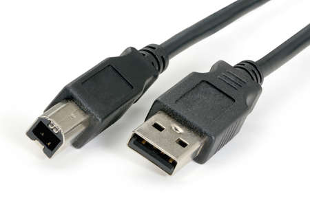 Usb 2.0 black cable with type B connector is isolated on whiteの写真素材