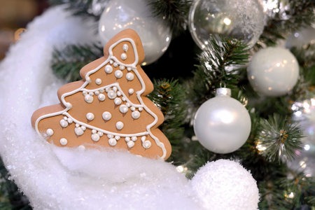 Christmas gingerbread and toys on Christmas and New Year tree