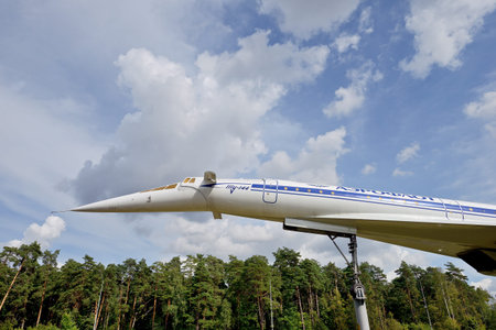 Russia, Moscow region, highway to Zhukovsky airport, August 25, 2020: Fragment of the monument to...