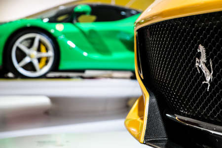 MODENA, ITALY - May, 2017. Museum Enzo Ferrari exhibit a Ferrari F12 TDF and LaFerrari Apertaのeditorial素材