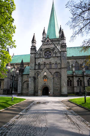 TRONDHEIM, NORWAY - June, 2017. Side view of Nidaros Domkirke Cathedralのeditorial素材