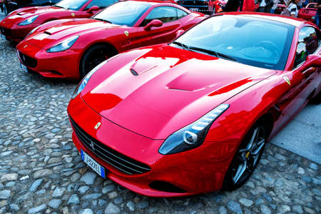 MODENA, ITALY - September, 2017. Three Ferrari California at exhibition of Ferrari cars. Tribute to Sergio Scaglietti, designer and body shop mechanic of Enzo Ferrari.のeditorial素材
