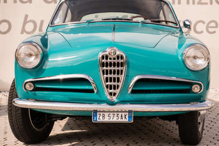 Modena, Italy - March, 2018. Alfa Romeo Giulietta Sprint exhibited in the square of the Enzo Ferrari museum house on the occasion of the Concours d'Elegance Trofeo Salvarola Termeのeditorial素材
