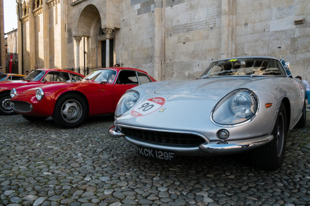 MODENA, ITALY - June, 2018. A Ferrari 275 GTB 4 of 1965 in Piazza Grande at the end of the race...
