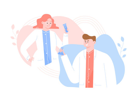 Scientists or doctors in white coats.のイラスト素材