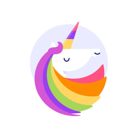 Bright logo. Unicorn with a colorful mane and hornのイラスト素材