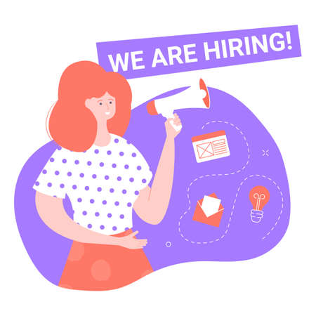 Cute girl speaks into a loudspeakerのイラスト素材