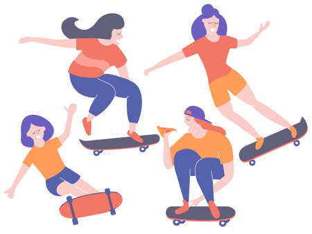 Set characters girls on skateboards.のイラスト素材