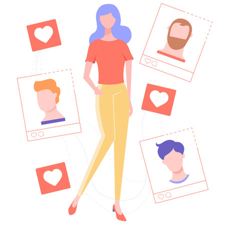 Pretty girl and the choice of a life partner. Illustration for dating sites and articles about the...