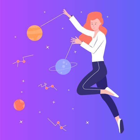 Young pretty girl flying in spaceのイラスト素材