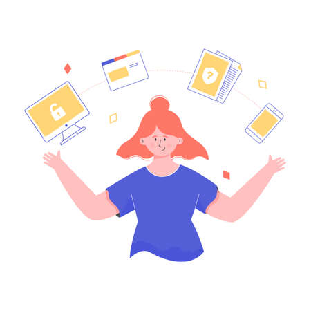 Girl character manages the electronic documentのイラスト素材