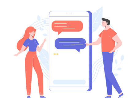 Couple of young people text messagingのイラスト素材