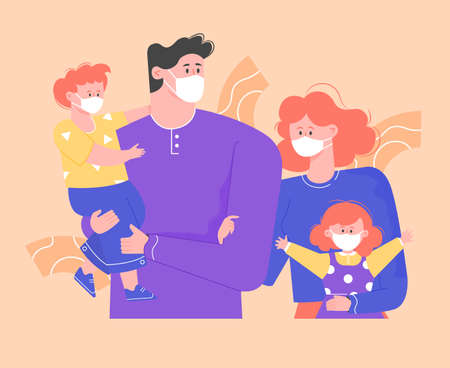 Family in protective medical masks.のイラスト素材