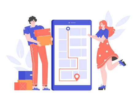 Home delivery. Track packages online in mobile appのイラスト素材