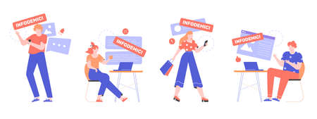 People read news online on smartphones and laptopsのイラスト素材