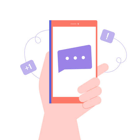 Hand holds smartphone. New messageのイラスト素材