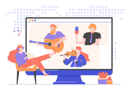 Online concert of famous musicians and singers.のイラスト素材
