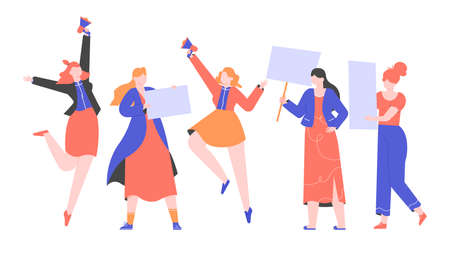 Women with bammers, placards and loudspeakers.の写真素材