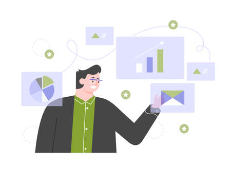 Businessman and charts.のイラスト素材