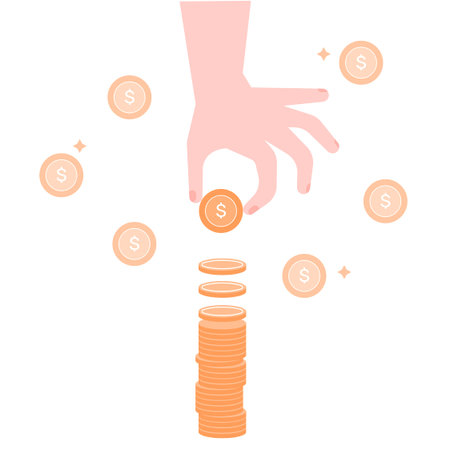 Hand put coin to a stack of coins.のイラスト素材