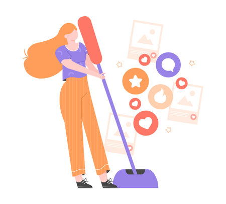 Social Media Marketing. The girl pulls a lever.のイラスト素材