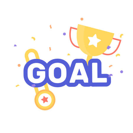 Winners cup, gold medal and the Goal text.のイラスト素材