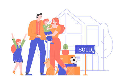 Family moves into a new home.のイラスト素材