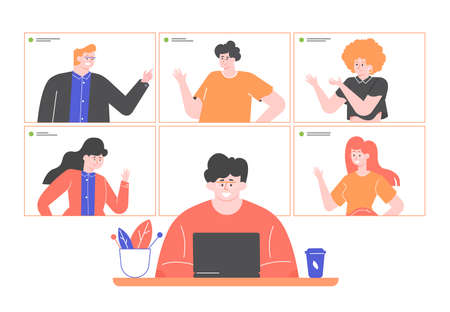 A group of people doing online meetingのイラスト素材