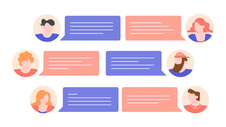 Avatars of men and women and speech bubbles.のイラスト素材