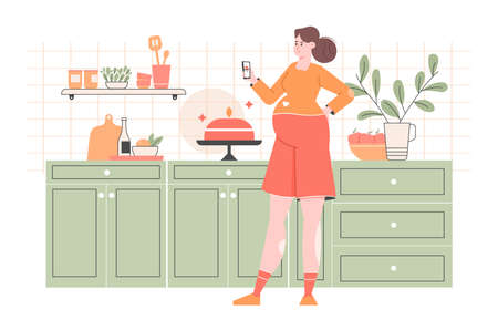 Pregnant mommy blogger illustration.のイラスト素材