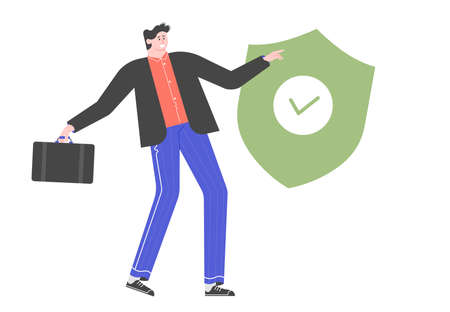 Man in a business suit and a billboard with a check mark.のイラスト素材