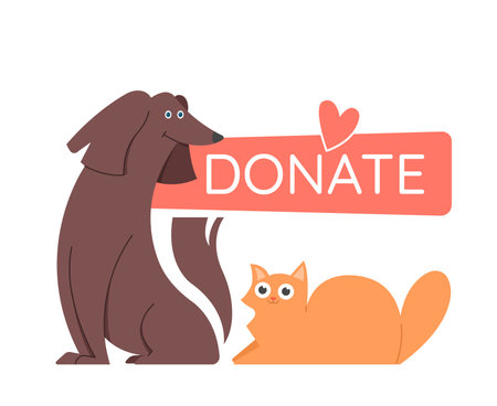 Dog and cat sit tohether. Support for a animal shelter, volunteering.のイラスト素材