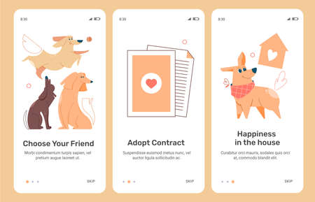 The concept of welcome screens for the application of a dog shelter, pet shop, veterinary clinic.のイラスト素材