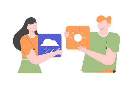 The couple expresses feelings about their mood.のイラスト素材