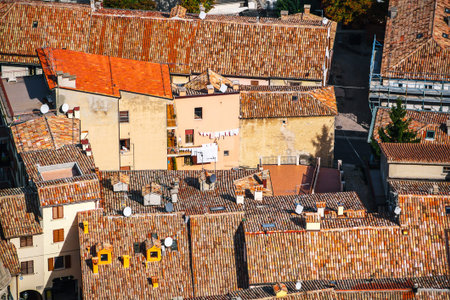 Modern San Marino Suburban districts view from above at houses with tiled roofs close-up