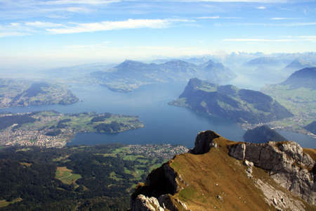 Aerial view of Lake Lucern from the top of Mount Pilatusの写真素材