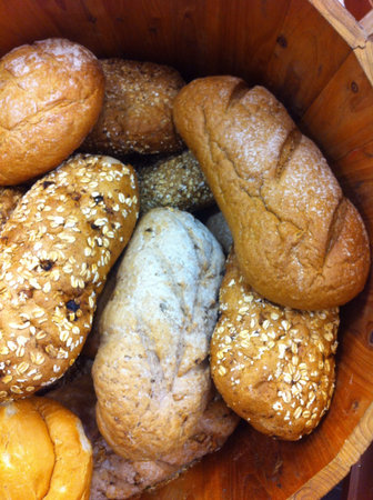 Bucket containing loaves of bread