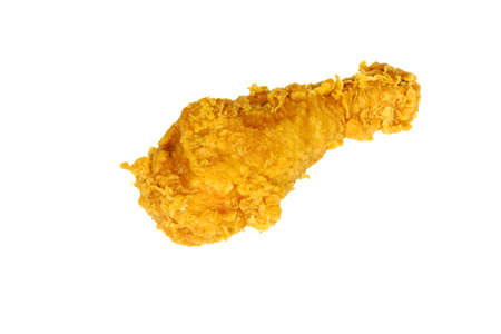 Breaded fried chicken leg, one piece of fried chicken isolated on white background.の写真素材