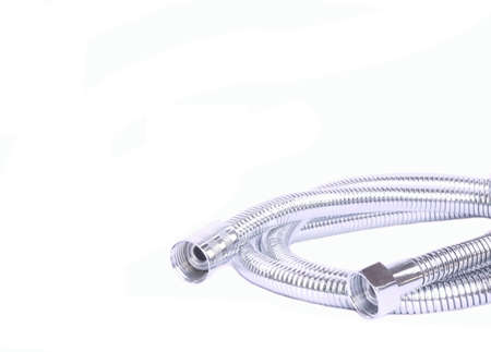 Shower hose bathroom accessories isolated on white backgroundの写真素材